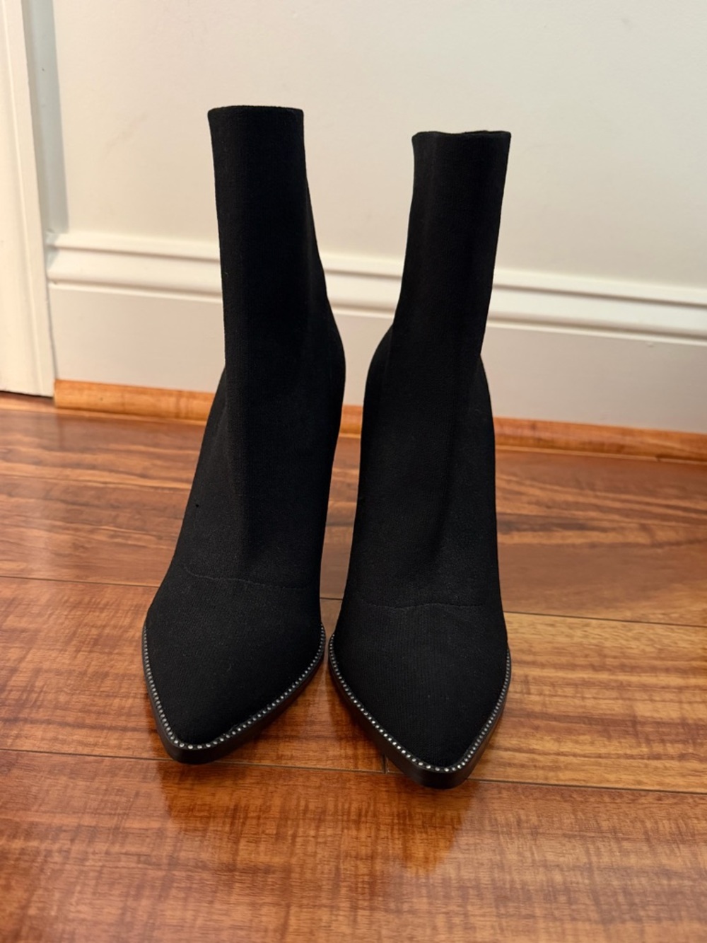 Black Steve Madden Pointed Toe Stretch Sock Booties